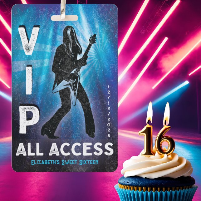 Tarjeta De Identificación Acceso Total VIP Personalizado Cumpleaños Dieciséi (Custom VIP ALL ACCESS Pass for a sweet sixteen birthday party celebration. Modern and fun.)