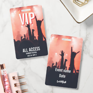 Tarjeta De Identificación Acceso total VIP Silueta Roja Multitud Concierto