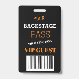 Tarjeta De Identificación Acceso VIP al Festival de Música Backstage Negro