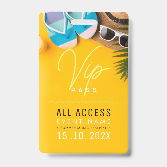 Tarjeta De Identificación Acceso VIP de verano de playa (Anverso)