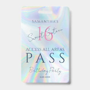Tarjeta De Identificación Acceso VIP Holográfico Invitación a 16 cumpleaños