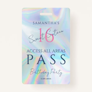 Tarjeta De Identificación Acceso VIP Holográfico Invitación a 16 cumpleaños