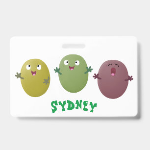 Tarjeta De Identificación Aceitunas felices y lindas cantando dibujos animad