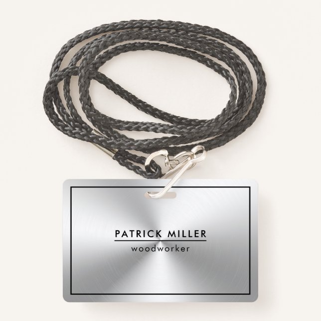 Tarjeta De Identificación Acentos negros de textura plateada metálica brilla (Anverso son cordón)