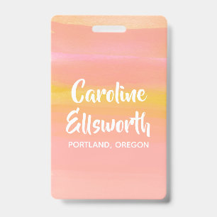 Tarjeta De Identificación Acuarela abstracta personalizada rosa y amarillo