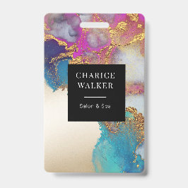 Tarjeta De Identificación acuarela imitación de oro salón de Relieve metaliz