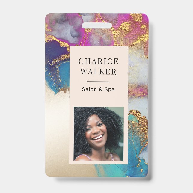 Tarjeta De Identificación acuarela imitación Relieve metalizado de oro salón (Parte frontal)