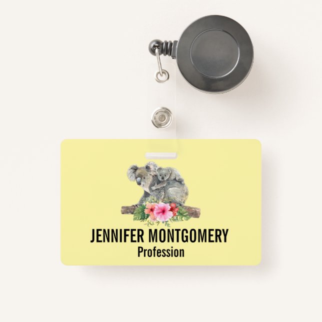 Tarjeta De Identificación Acuarela Koala Bears Cuece Mamá Y Bebé (Anverso retráctil)