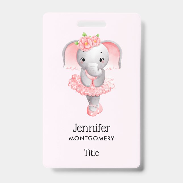 Tarjeta De Identificación Adorable Ballerina Elephant En Pointe (Anverso)