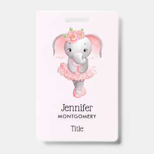Tarjeta De Identificación Adorable Elefante Bailarina En Puntas