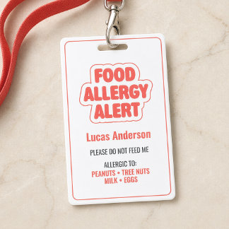 Tarjeta De Identificación Advertencia de alergia alimentaria para niños ID m