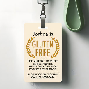 Tarjeta De Identificación Advertencia de alergia alimentaria sin gluten