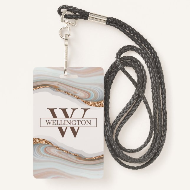 Tarjeta De Identificación Agate Stone Marble Badge (Anverso con cordón)