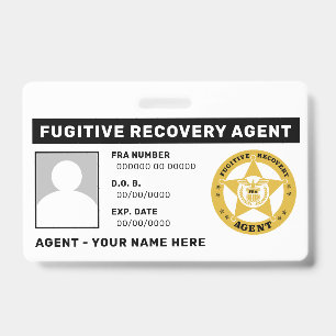 TARJETA DE IDENTIFICACIÓN AGENTE DE RECUPERACIÓN FUGITIVA BADGE LANYARD