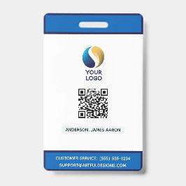 Tarjeta De Identificación Agrega tu logotipo con código QR Azul Corporativo