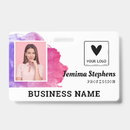 Tarjeta De Identificación Agua de color violeta rosa Agregar logotipo del em