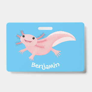 Tarjeta De Identificación Ajolote rosa lindo feliz