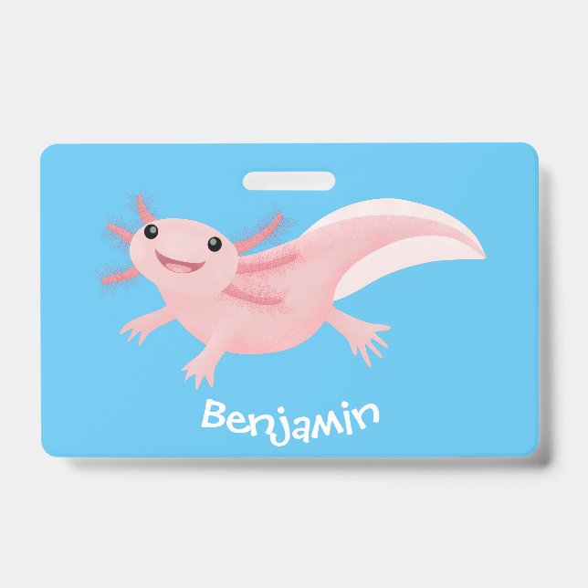 Tarjeta De Identificación Ajolote rosa lindo feliz (Parte frontal)