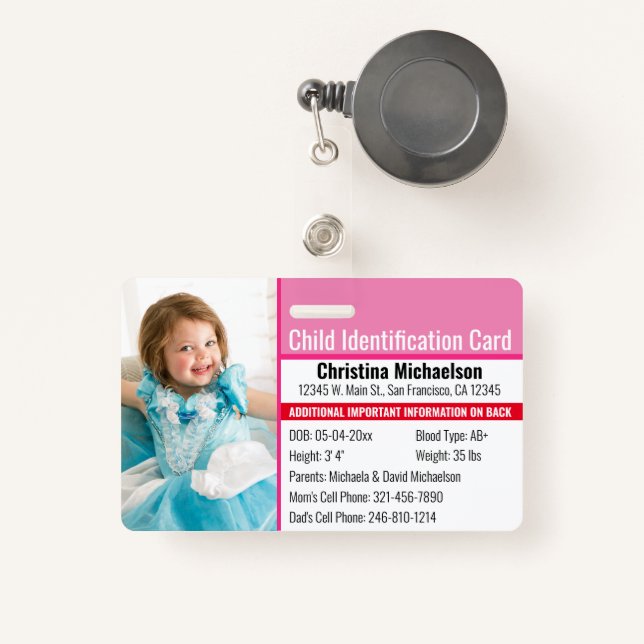 Tarjeta De Identificación Alergia de emergencia para identificación fotográf (Anverso retráctil)