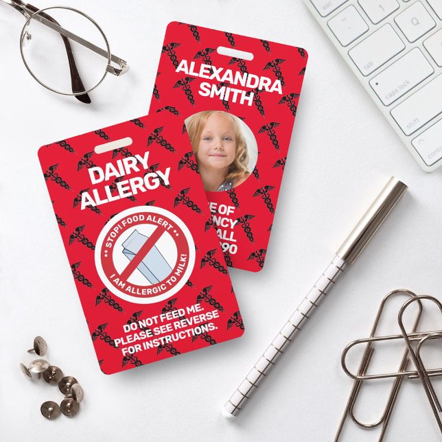 Tarjeta De Identificación Alerta de alergia a alimentos lácteos Aviso rojo (Subido por el creador)