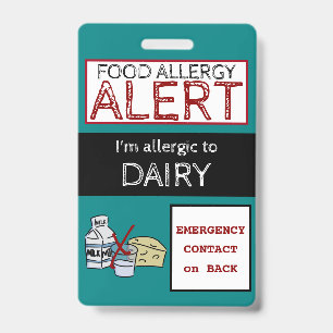 Tarjeta De Identificación Alerta de Alergia a Alimentos Lácteos Etiqueta Ver