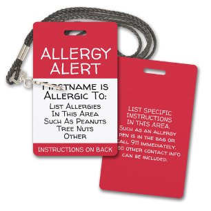 Tarjeta De Identificación Alerta de alergia para información de contacto en