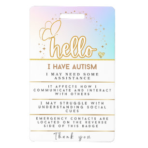 Tarjeta De Identificación Alerta de Autismo Insignia de identificación autis
