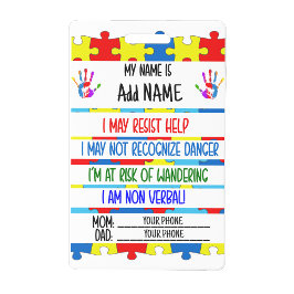 Tarjeta De Identificación Alerta de Autismo Insignia de Identificación para 