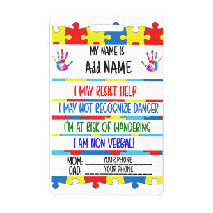 Tarjeta De Identificación Alerta de Autismo Insignia de Identificación para