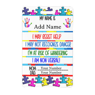 Tarjeta De Identificación Alerta de Autismo No verbal id Pin Badge