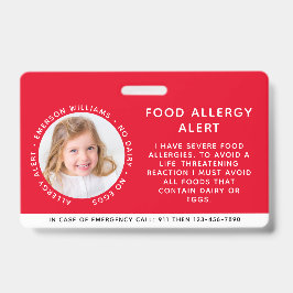 Tarjeta De Identificación Alerta de emergencia de identificación de alergia 