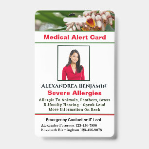 Tarjeta De Identificación Alerta Médica de Alergia Emergencia Foto ID Person