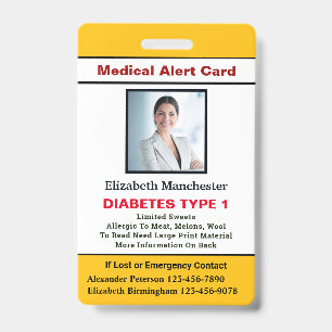 Tarjeta De Identificación Alerta Médica de Emergencia por Alergia Foto ID Pe