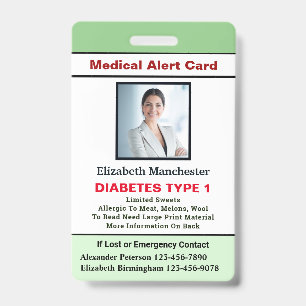 Tarjeta De Identificación Alerta Médica de Emergencia por Alergia Foto ID Pe