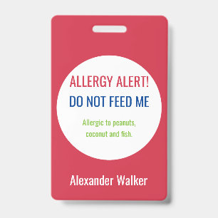 Tarjeta De Identificación Alerta personalizada de alergia alimentaria infant