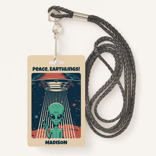 Tarjeta De Identificación Alien de OVNI de texto de personalizado (Anverso son cordón)