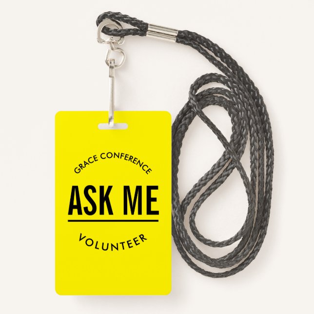 Tarjeta De Identificación Amarillo y negro me piden voluntariado (Anverso son cordón)