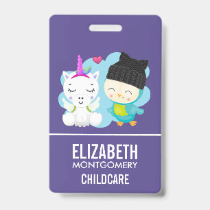 Tarjeta De Identificación Amigos de dibujos animados lindos - Unicornio y pá