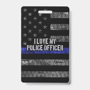 Tarjeta De Identificación Amo a mi oficial de policía Thin Blue Line Distres