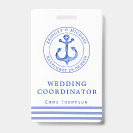 Tarjeta De Identificación Ancla Náutica Azul | Planificador de Bodas