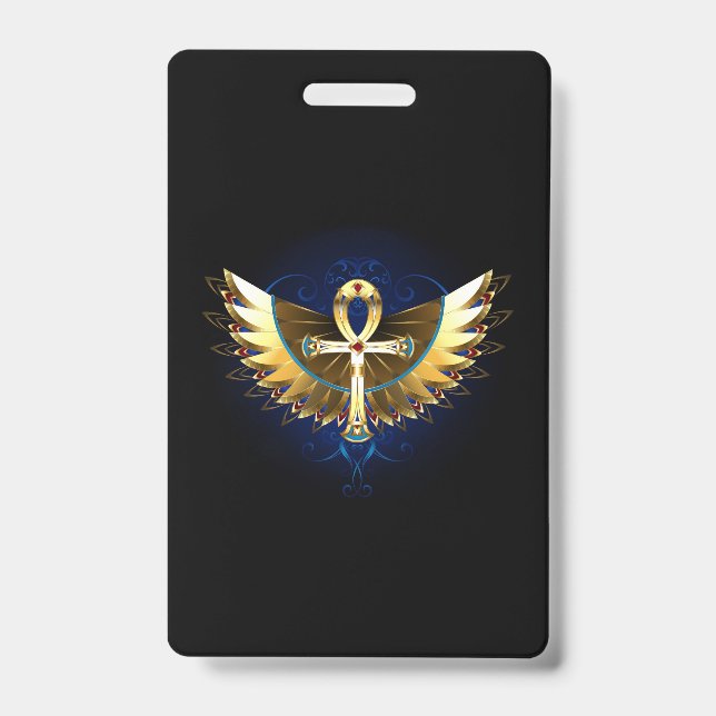 Tarjeta De Identificación Ankh de oro con alas (Parte frontal)