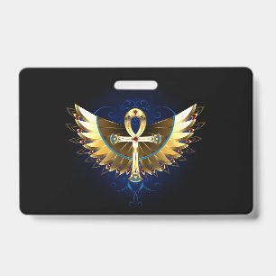 Tarjeta De Identificación Ankh dorado con alas