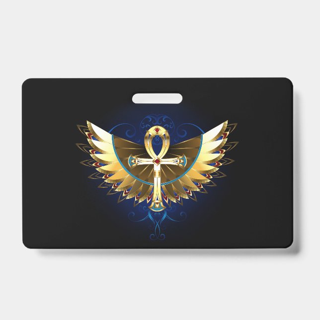 Tarjeta De Identificación Ankh dorado con alas (Parte frontal)
