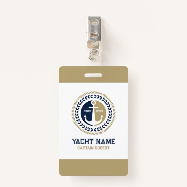 Tarjeta De Identificación Anuncio de barco azul y dorado (Anverso con clip)