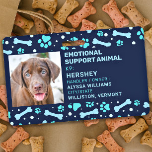 Tarjeta De Identificación Apoyo emocional Personalizado animal Mascota Dog P