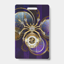 Tarjeta De Identificación Araña Steampunk sobre fondo púrpura