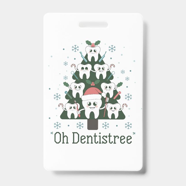 Tarjeta De Identificación Árbol de Navidad Dentista Dental Oh Dentistree Die (Parte frontal)