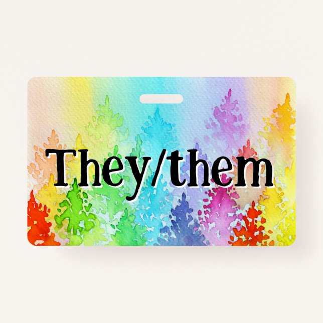 Tarjeta De Identificación Árboles de color arcoiris Pronouns Badge (Anverso)