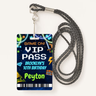 Tarjeta De Identificación Arcade Games Birday VIP Pass Lanyard
