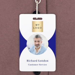 Tarjeta De Identificación Arco de foto blanco azul marino código QR logotipo